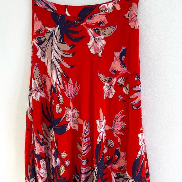 Anthropologie HD in Paris tropical Floral red orange Maxi silk Skirt - Picture 4 of 7